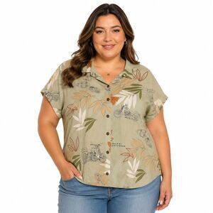 Harley-Davidson Shirt Womens 2XL Green Hawaiian Motorcycle Short Sleeve Top